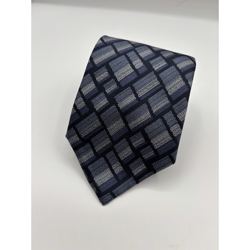 Vintage‎ Donna Karan Men's 100% Silk Geometric Pattern Blue Neck Tie NWT 3.5"